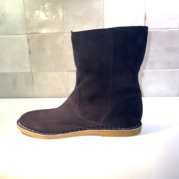 Mini Boden Suede Leather Navy Boots Stripe Soft Fur Lining Gum Sole 39 NWOB - Picture 3 of 9